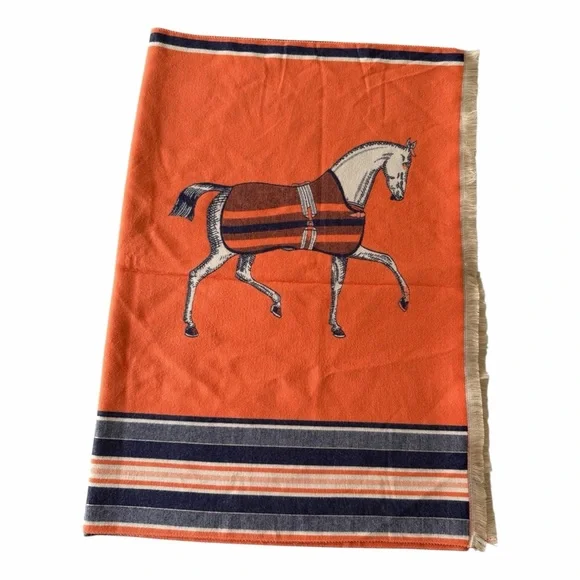 Cashmere Equestrian Horse Print Scarf Shawl - Picture 4 of 6